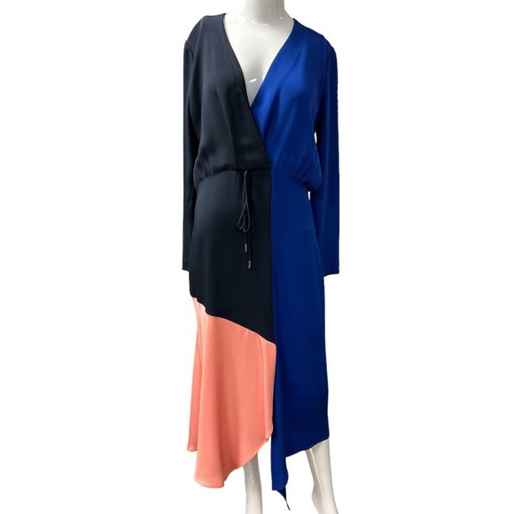 CUSHNIE Colorblock Long Sleeve Silk Wrap Dress - Picture 4 of 7
